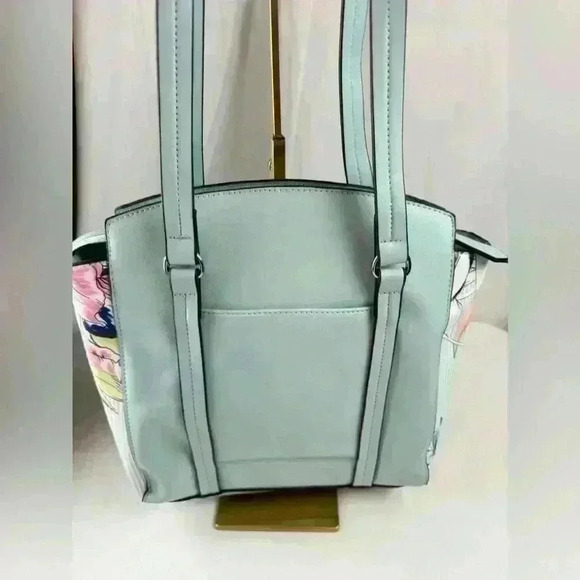 NWT - London Fog Light Blue Mist Stripe Floral Tote - Picture 3 of 10